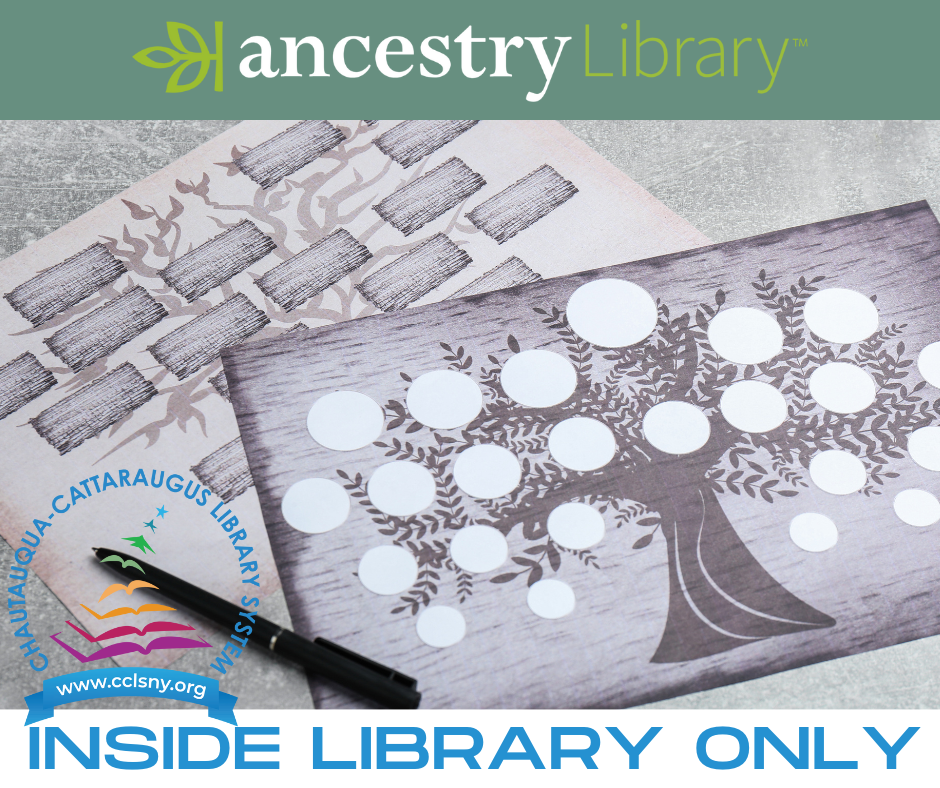 Ancestry Library Edition. Inside usage only at all CCLS member libraries.